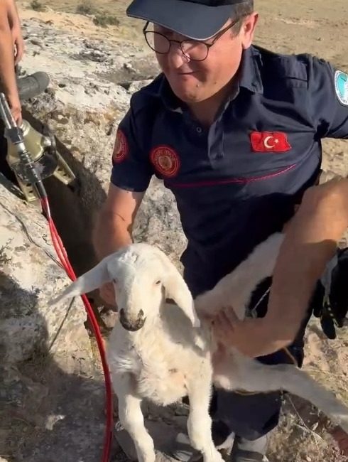 KAYSERİ (AA) – Kayseri'de kayalıkların arasında sıkışan kuzu, itfaiye ekiplerinin