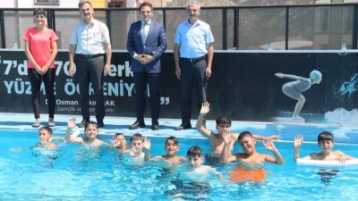 Çankırı’nın Korgun ilçesinde GSB Yaz Spor Okulları kapsamında sürdürülen “Yüzme