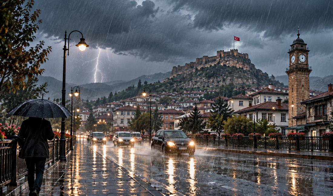 Çankırı’da gün boyunca etkili olması beklenen kuvvetli sağanak yağış başladı.