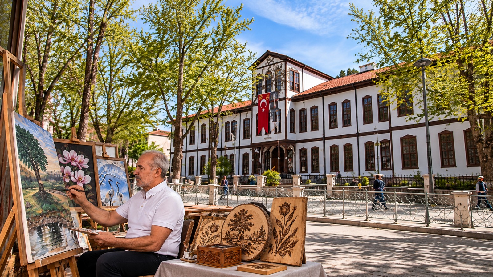 Ahşap yakma ve resim sanatçısı Şükrü Özgür, “Ateşin Ahşaba, Boyanın